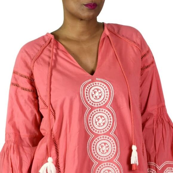 Show Me Your Mumu Claudine Dress Coral Embroidered Tunic Mini Tassels Size Small - Picture 4 of 14